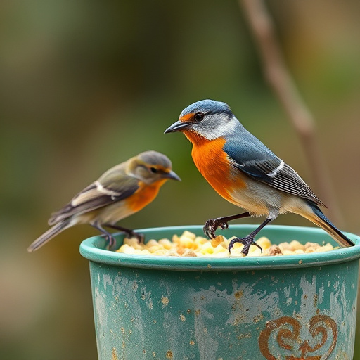 Suet balls hanging near hedgerow plants
