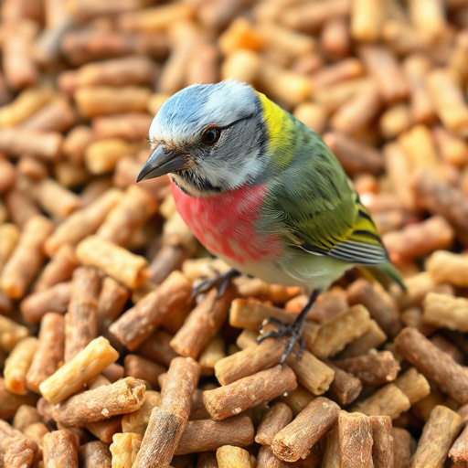 Suet pellets in mesh feeder with birds