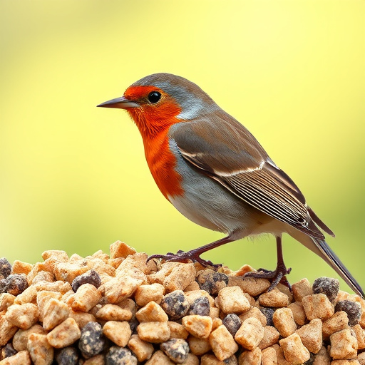 Suet pellets in mesh feeder with birds