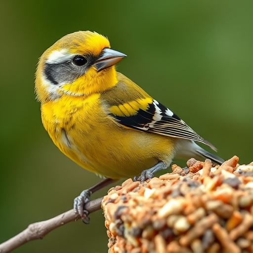 Suet pellets scattered on wooden bird table