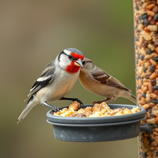 Suet pellets scattered on wooden bird table
