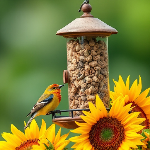 Sunflower hearts in clear plastic bird feeder