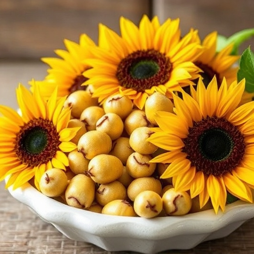 Sunflower hearts in clear plastic bird feeder