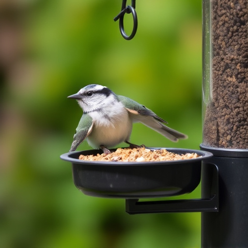 Sunflower hearts poured into bird table tray