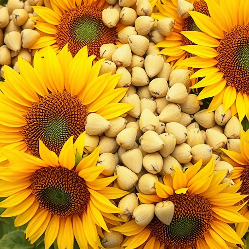Sunflower hearts spilling onto wooden surface