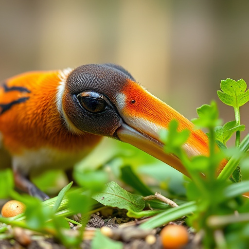Sunlit garden with birds eating seed