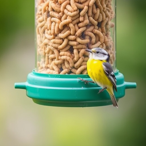 Suspended feeder filled with wriggly treats