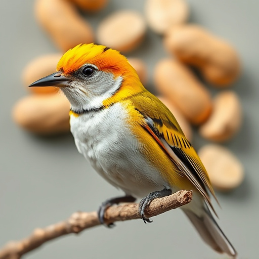 Tit bird feeding from peanut feeder