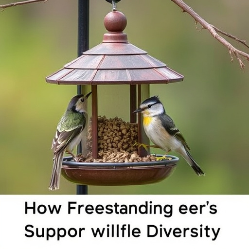Traditional wooden bird feeder with base