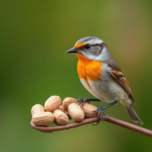 Transparent pouch of peanuts for birds