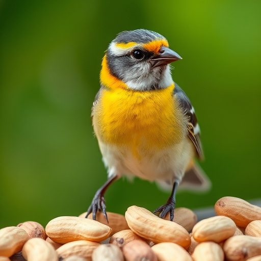 Transparent pouch of peanuts for birds