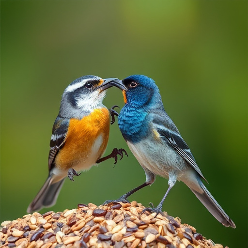 Variety of seeds in wooden feeder