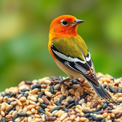 Variety of seeds on bird table
