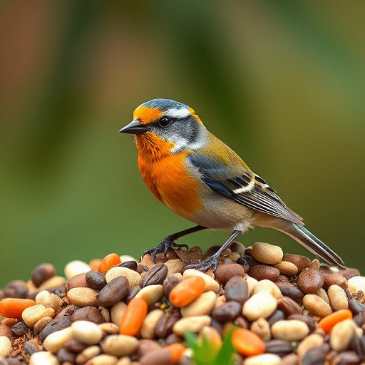 Variety of seeds on bird table