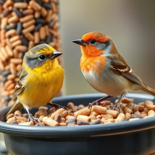 Variety of small birds sharing feeder