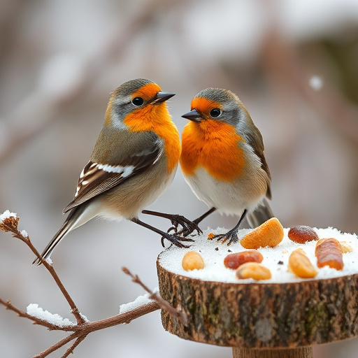 Variety of wild birds around seed feeder