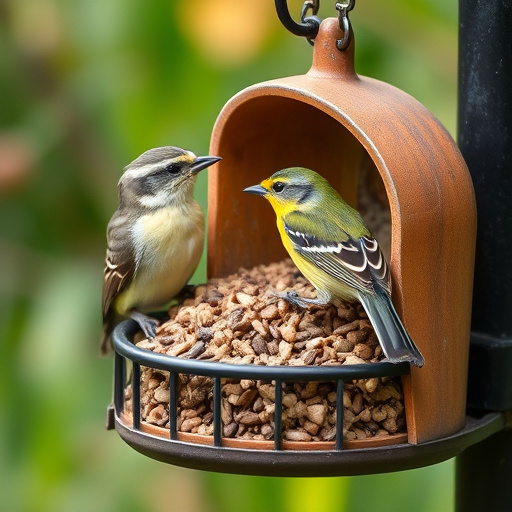 Wheat-free bird seed in garden feeder