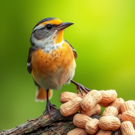 Whole peanuts in mesh bird feeder