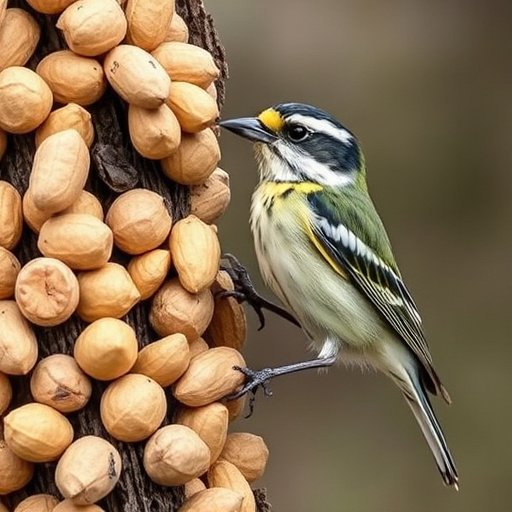 Whole peanuts in mesh bird feeder