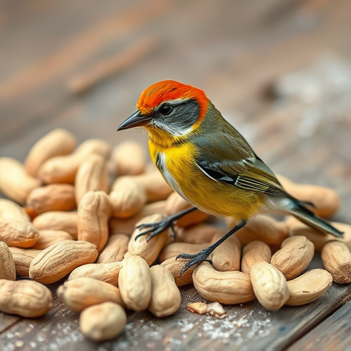 Whole peanuts in mesh bird feeder