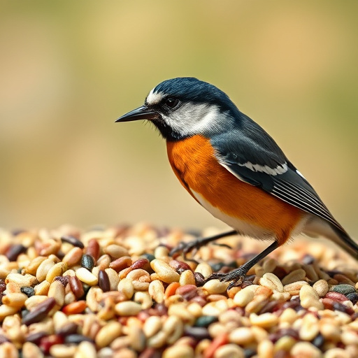 Wild bird seed pouring from bag