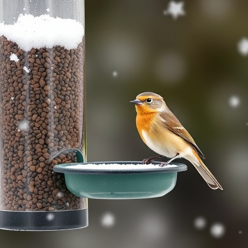 Wild birds eating from ground feeder