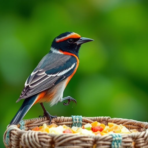 Wild birds eating from ground feeder