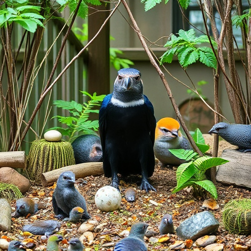 Wild birds eating from ground feeder