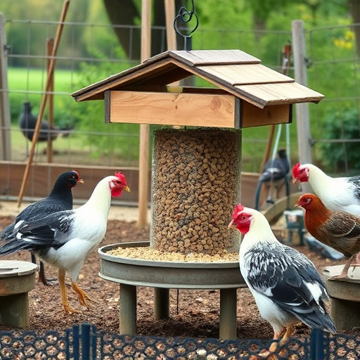 Wild birds eating from ground feeder