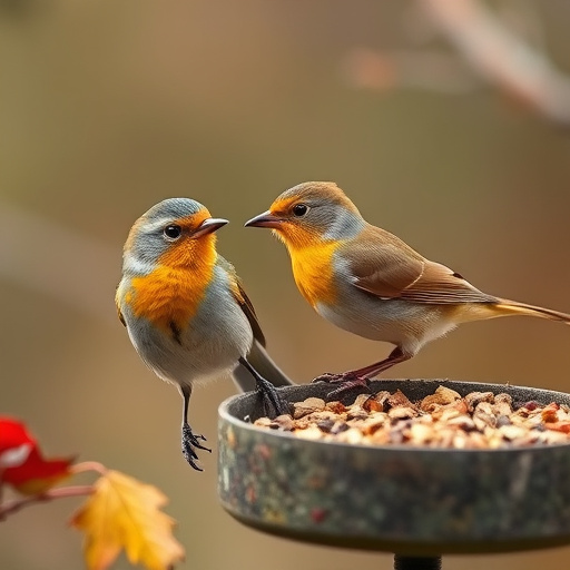 Wild birds eating pumpkin seeds