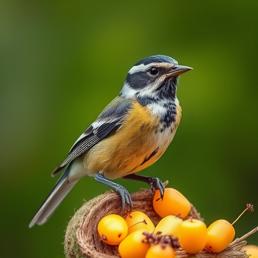 Wild birds enjoying mealworms outdoors