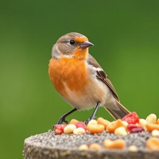 Wild birds enjoying mealworms outdoors