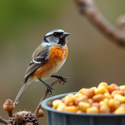 Wild birds feeding on chopped fruit
