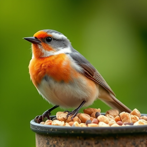 Wild birds feeding on fresh berries