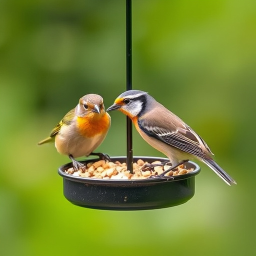 Wild birds feeding on fresh berries