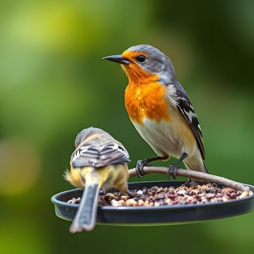 Wild birds feeding on fresh berries
