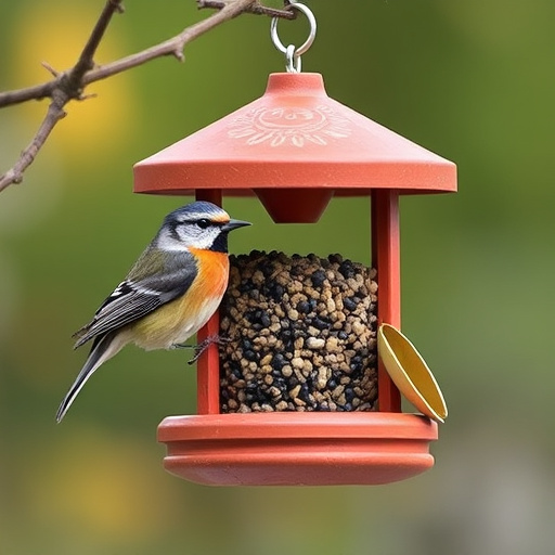 Wild birds feeding on sunflower seeds
