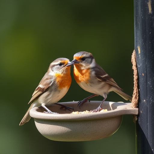 Wild birds gathered around small feeder