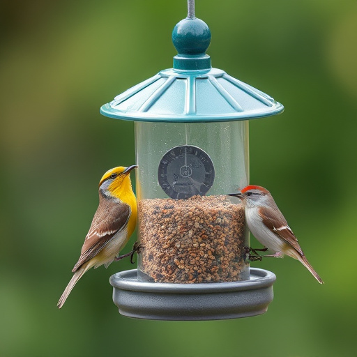 Wild birds gathered around small feeder