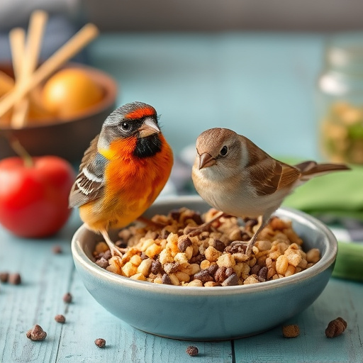 Wild birds pecking at chopped fruit