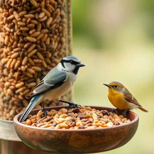 Wild birds pecking at chopped fruit