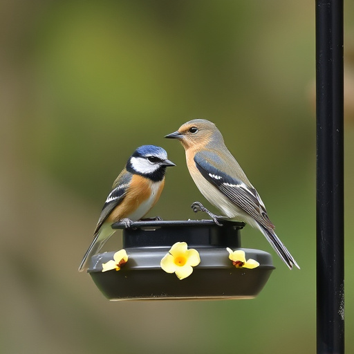 Wild birds pecking at fresh seeds