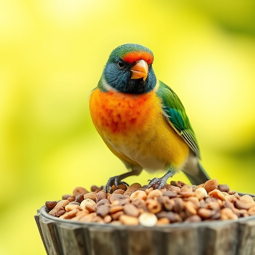 Wild birds pecking at fresh seeds