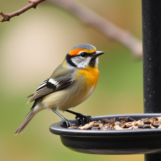 Wild birds pecking at fresh seeds