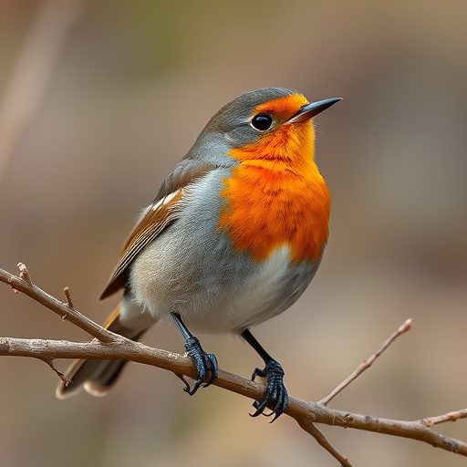 Wild robin in woodland during autumn