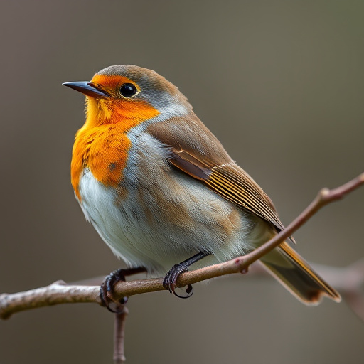 Wild robin in woodland during autumn