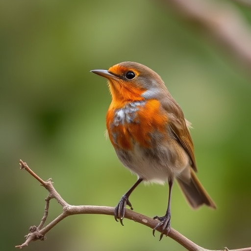 Wild robin in woodland during autumn