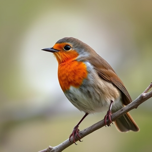 Wild robin in woodland during autumn