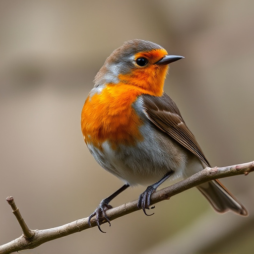 Wild robin in woodland during autumn