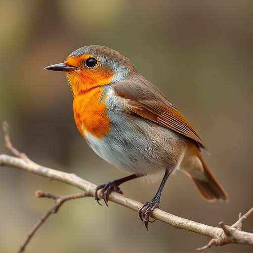 Wild robin in woodland during autumn